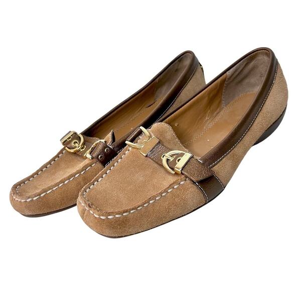 8 Etienne Aigner Preppy Brown Tan Suede Leather Moc Loafers Flats Academia - Picture 2 of 9